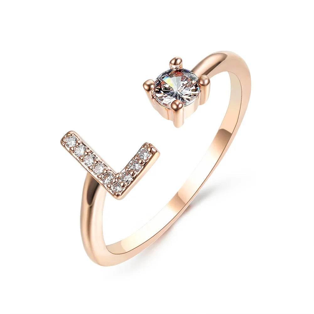Adjustable A–Z Initial Ring for Women with Zircon - ZA-Zola