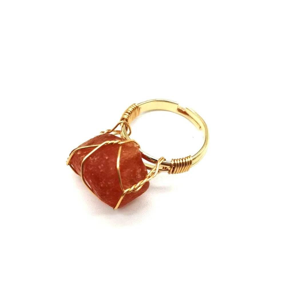 Adjustable Rough Stone Agate Ring – Handmade Style - ZA-Zola