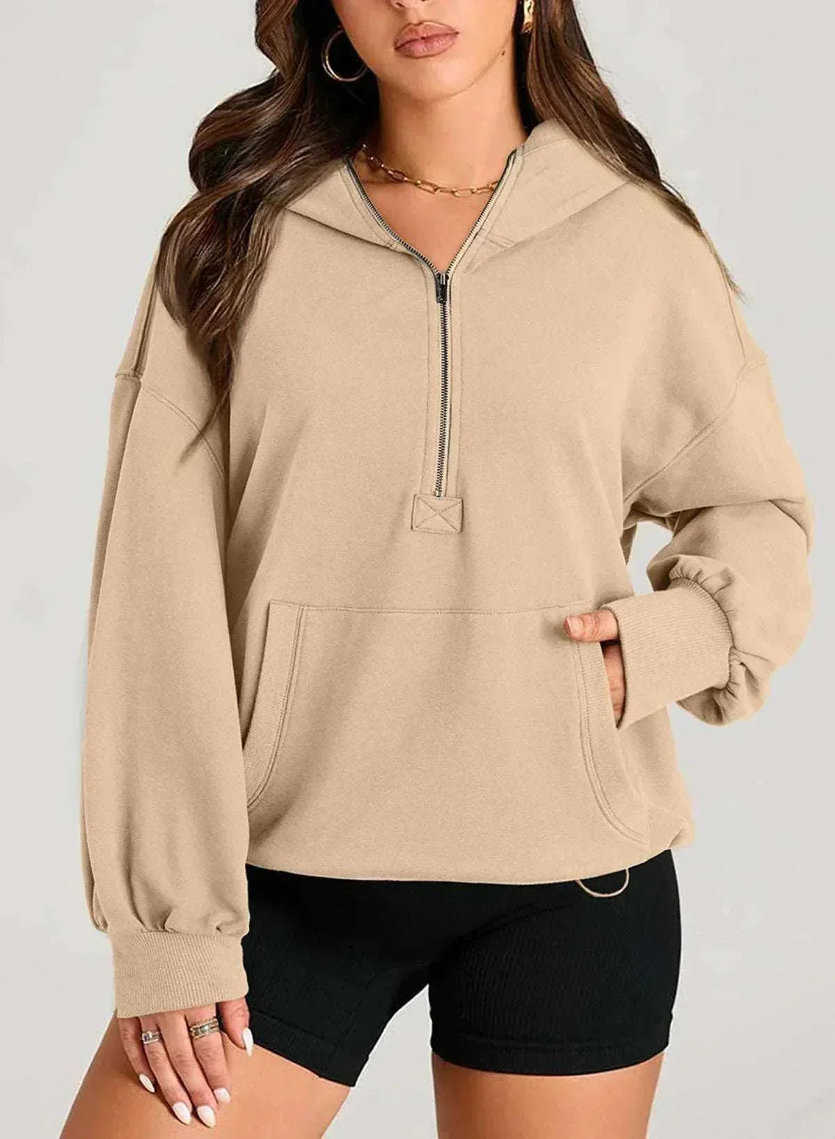 Solid Zip Hoodie – Women's Casual Layer - ZA-Zola
