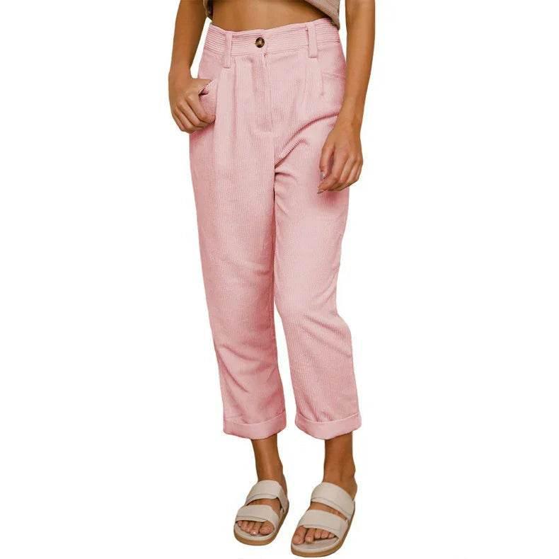 Corduroy Baggy Straight Pants – High Waist Vibe - ZA-Zola