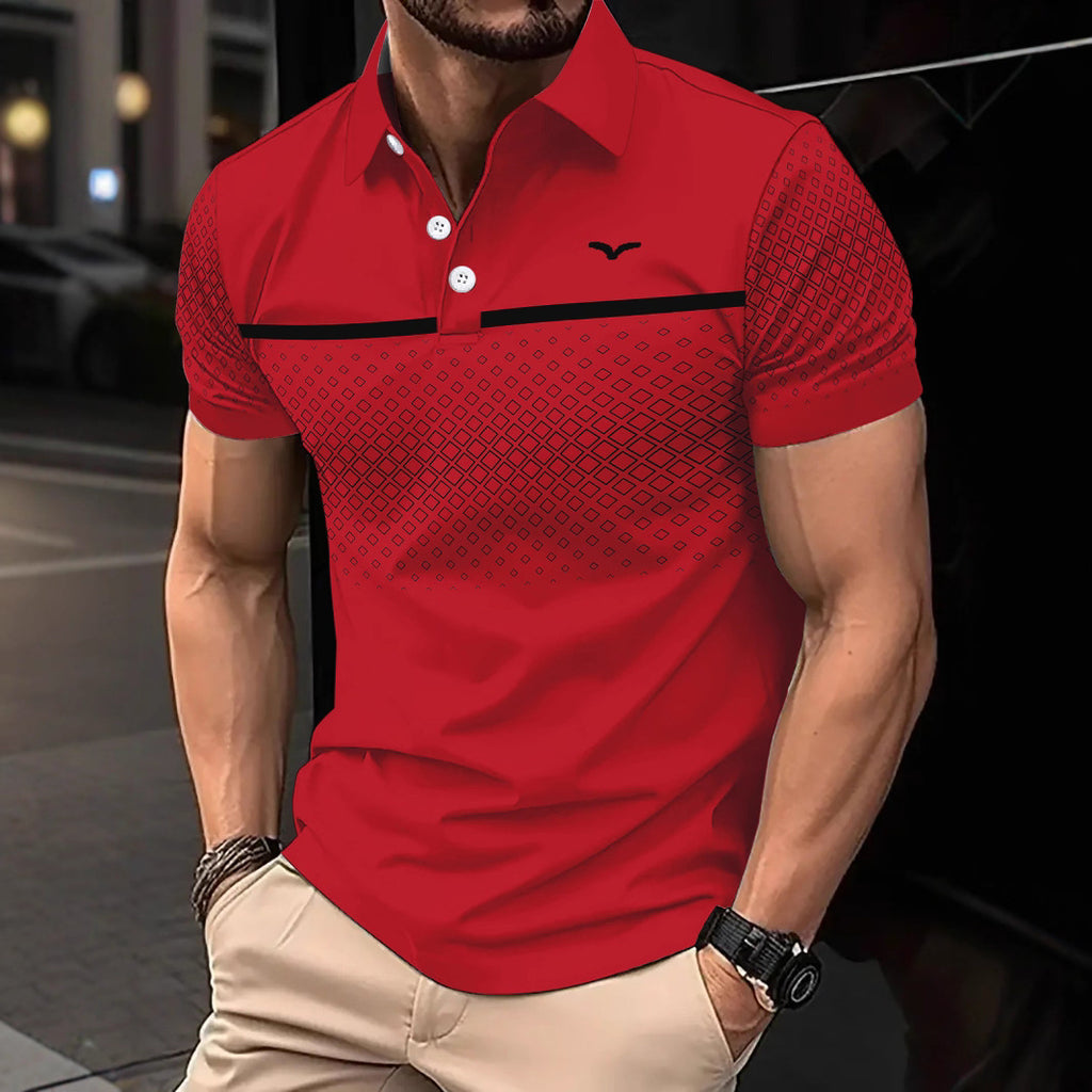 Men’s Slim Fit Printed Lapel Short Sleeve Polo Shirt