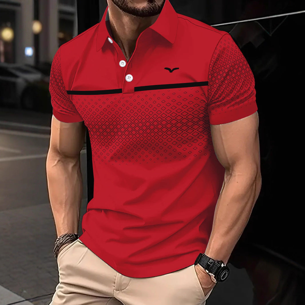Men’s Slim Fit Printed Lapel Short Sleeve Polo Shirt
