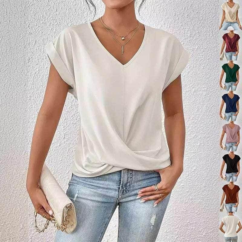 V-Neck Irregular Knot Summer T-Shirt for Women - ZA-Zola