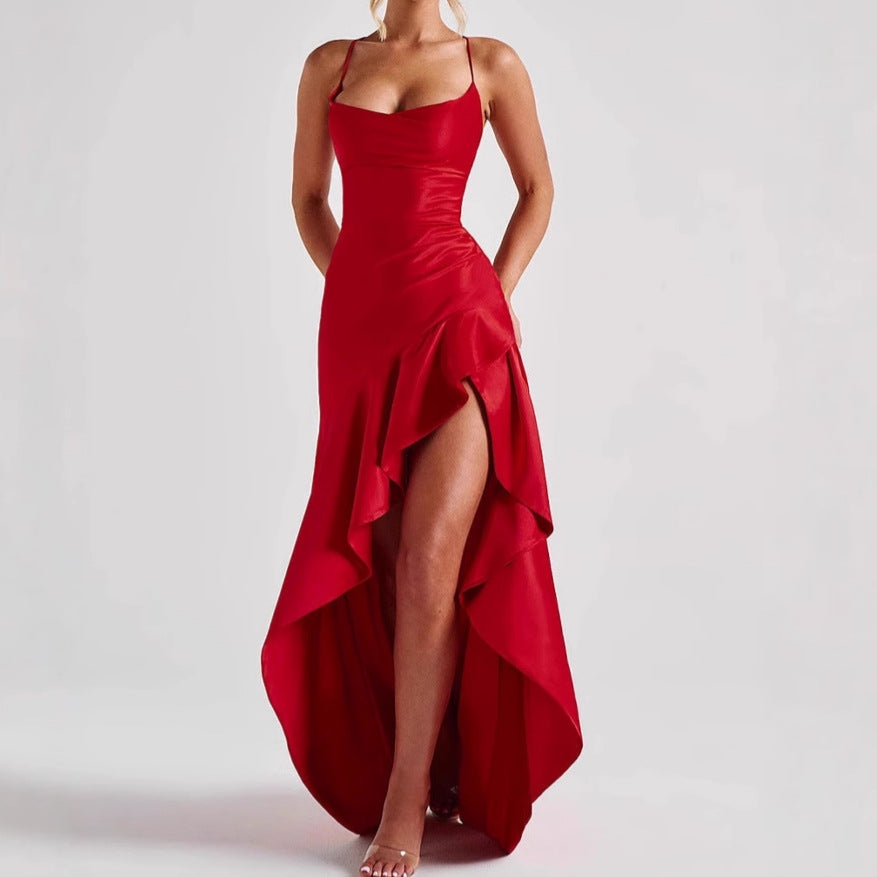 Women's Backless Ruffle Maxi Dress – Summer Party Split Dress
