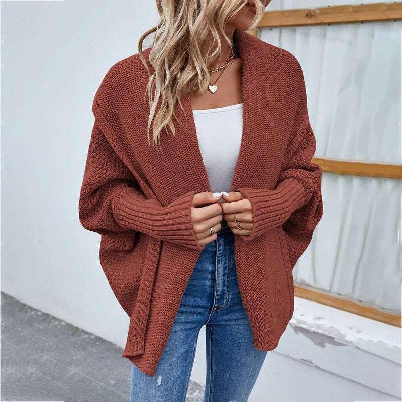 Loose Knitted Cardigan Women | Bat Sleeve Lapel Jacket - ZA-Zola
