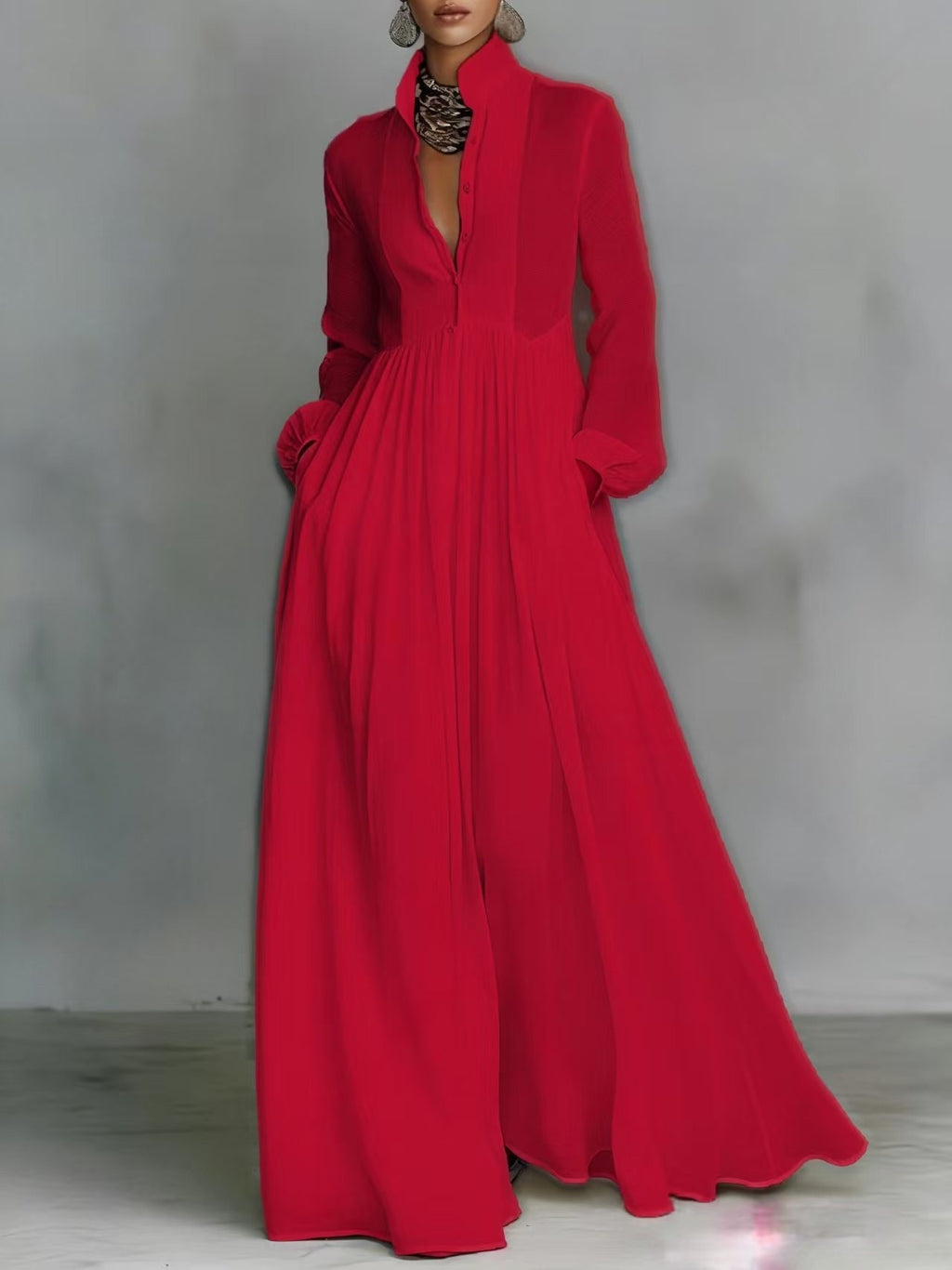 Red long-sleeve dress on a plain background