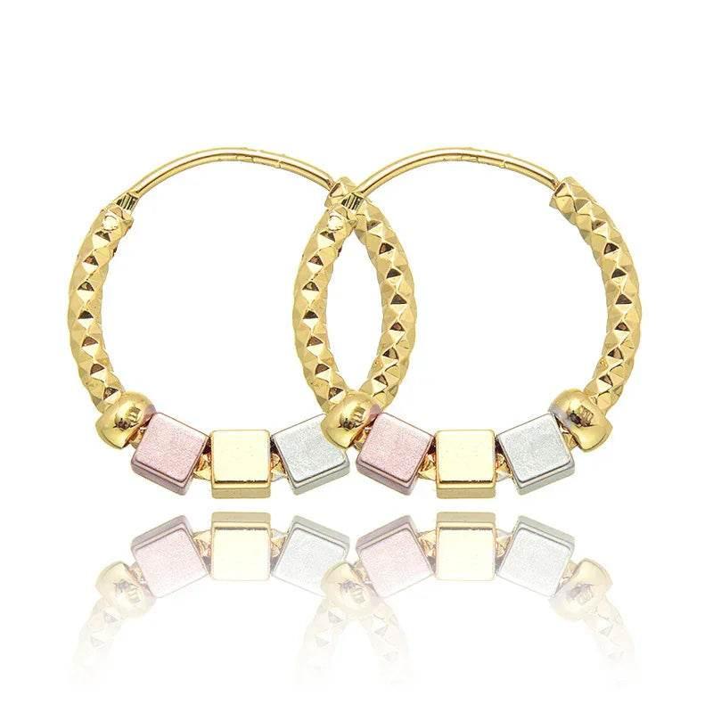 Gold Contrast Hollow Rosette Hoop Earrings - ZA-Zola