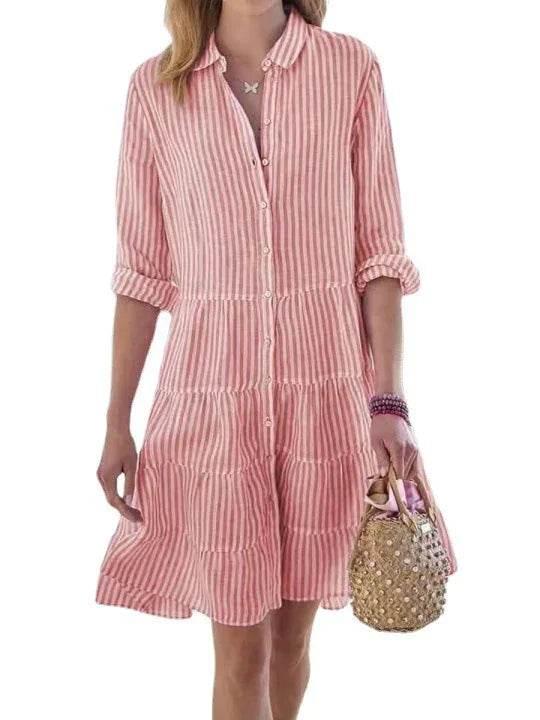 Long Sleeve Striped Dress with Wide Waist Fit - ZA-Zola
