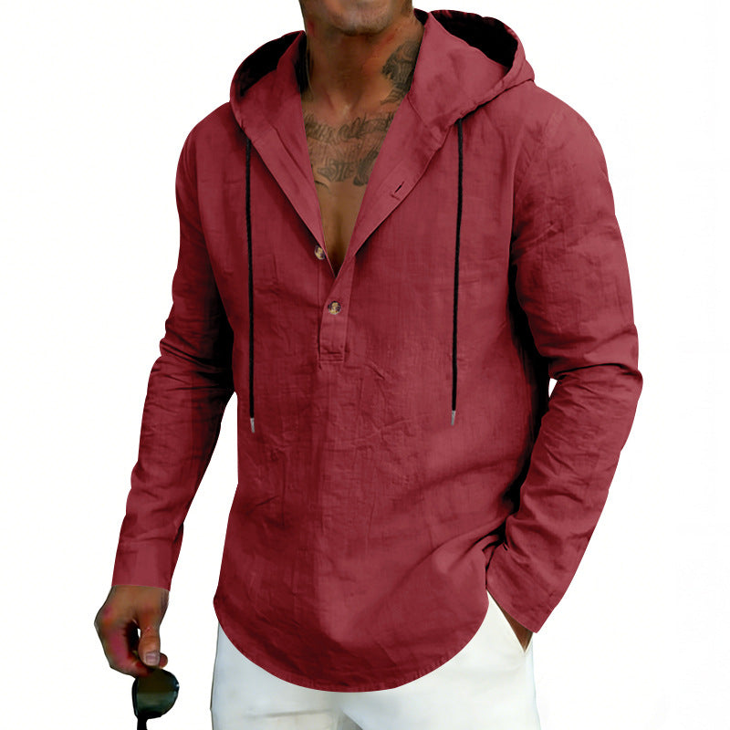 Red hooded jacket worn by a person on a white background