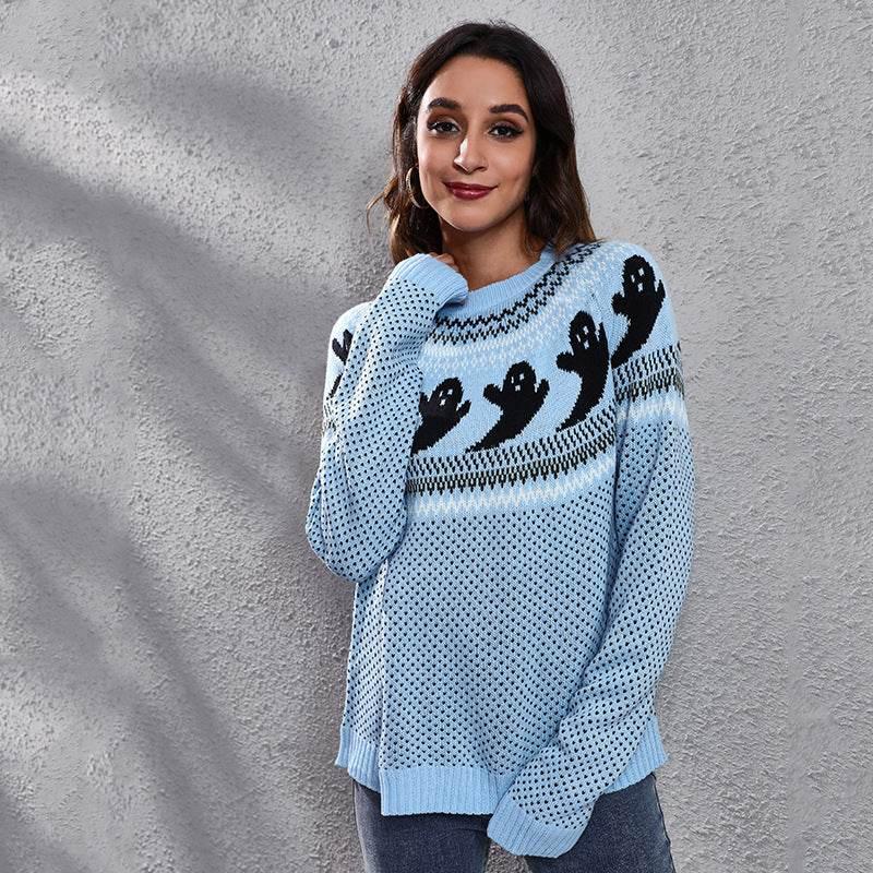 ZA-Zola Halloween Ghost Polka Dot Pullover Sweater - ZA-Zola