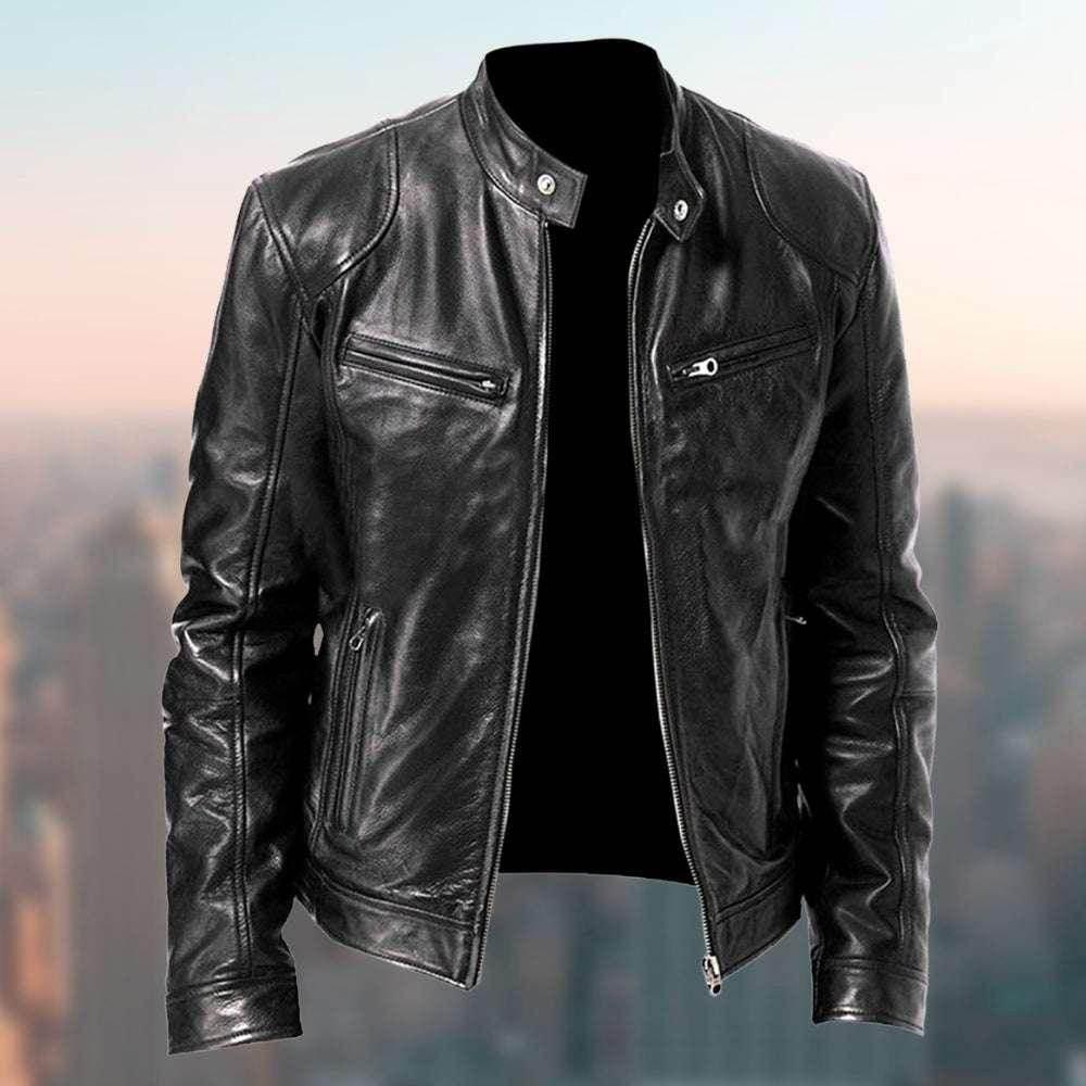 Men's Warm Zipper Cardigan with PU Leather Detail - ZA-Zola