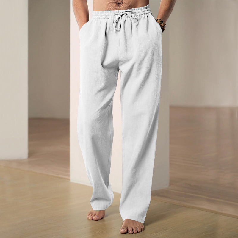 Light gray drawstring pants worn by a person on a neutral background