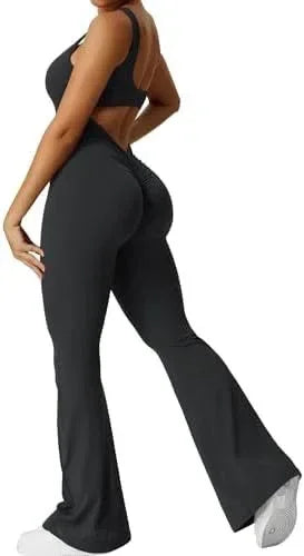 Women Sleeveless Flare Yoga Jumpsuit Long Pants Fitness Wear - ZA-Zola