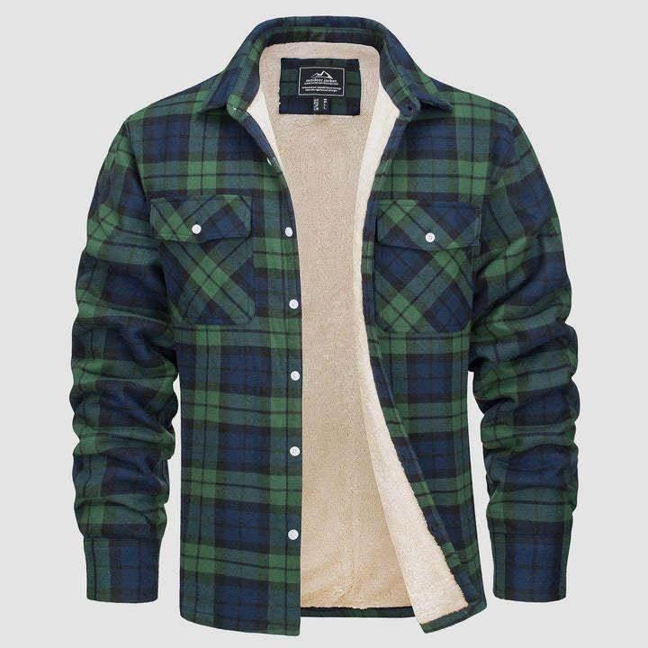 Fleece Lined Men's Plaid Jacket – Long Sleeve Lapel - ZA-Zola