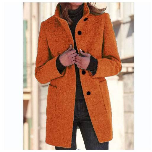 Fashion Stand Collar Woolen Coat with Pockets for Women - ZA-Zola
