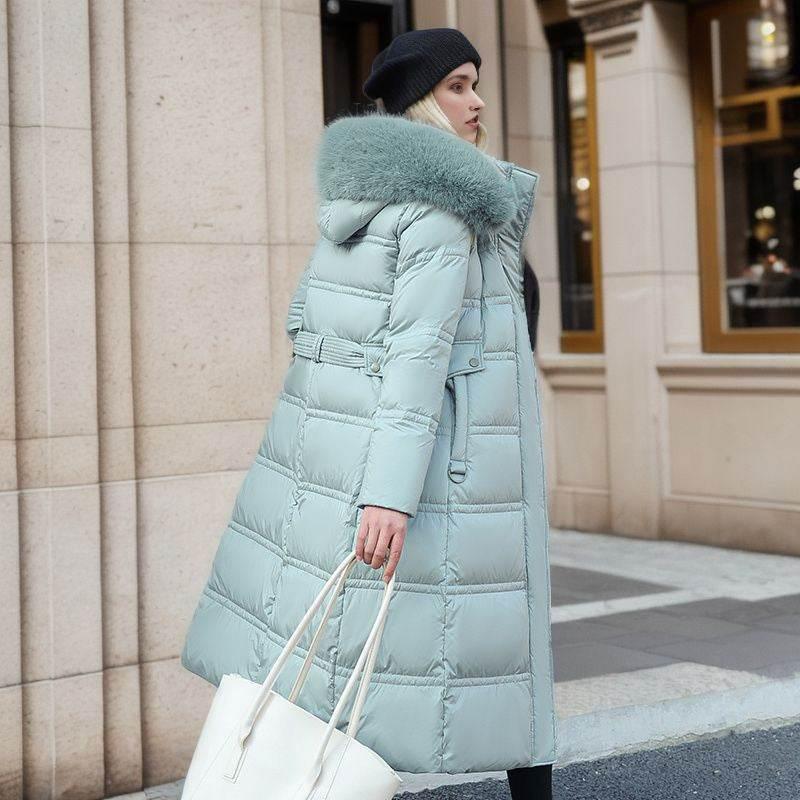 Winter Long Jacket With Fur Hood & Belt for Women - ZA-Zola