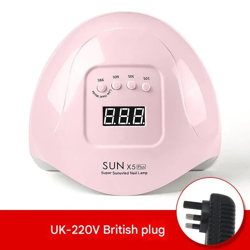 Pink SUN X5 Plus UV LED nail lamp with digital timer, UK 220V British plug
