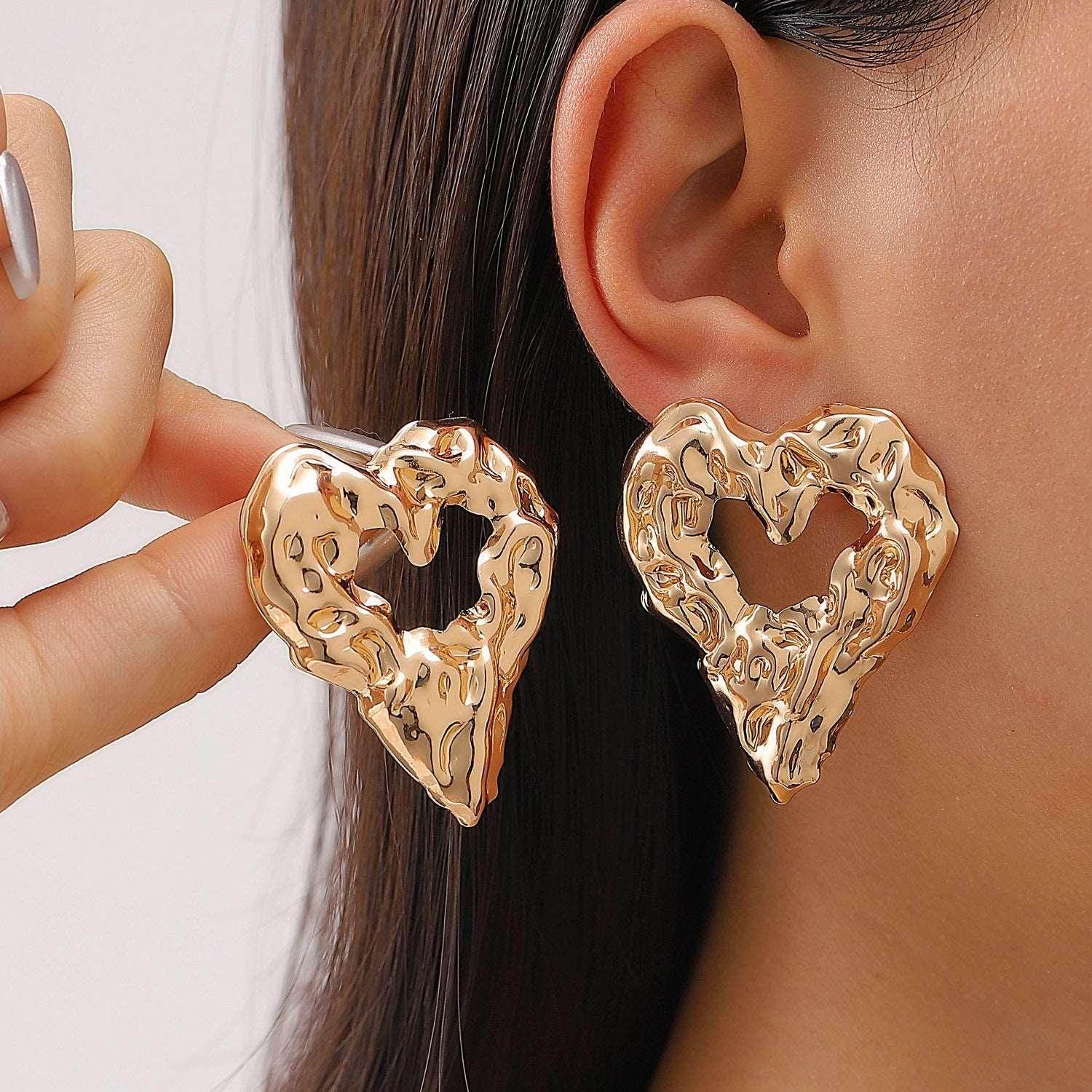 Pleated Hollow Heart Earrings - Shop Now for Love! - ZA-Zola