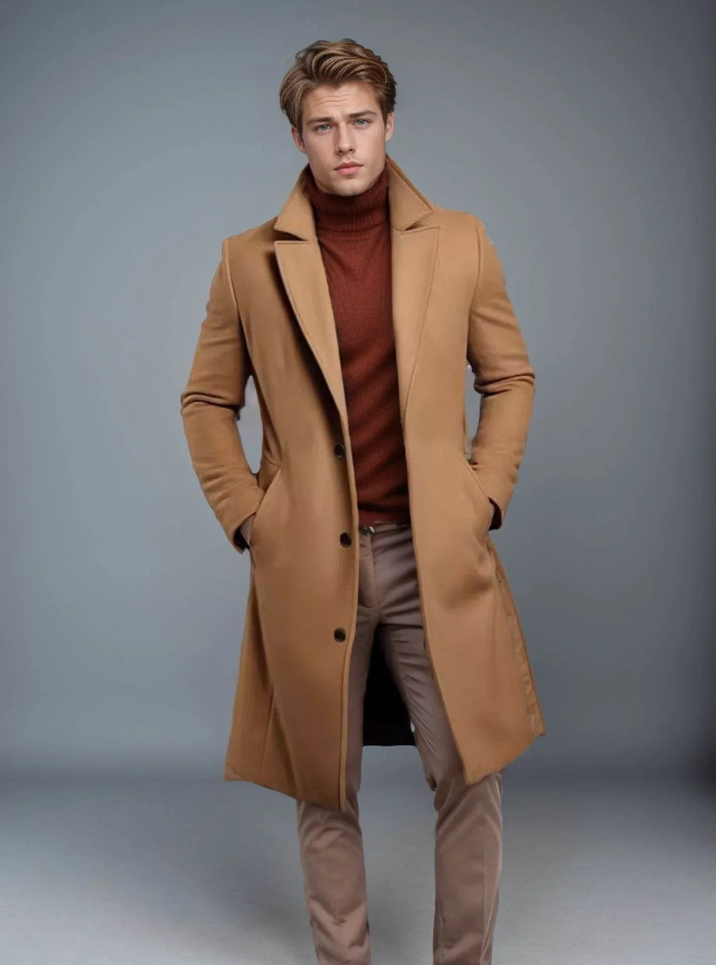 Men’s Mid-Length Trench Coat Fall Winter Slim Overcoat - ZA-Zola
