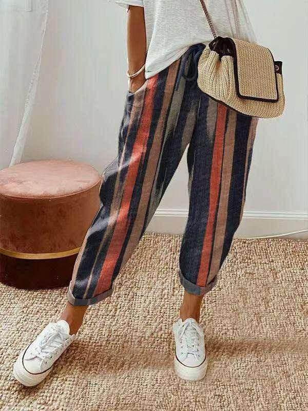 Women's Cotton Linen Printed Casual Pants - ZA-Zola