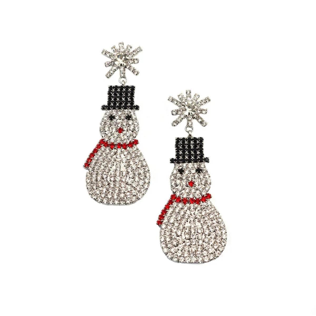 Rhinestone Christmas Snowman Earrings – Festive Jewelry Rhinestone Earrings - ZA-Zola