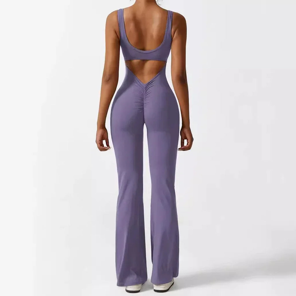 Women Sleeveless Flare Yoga Jumpsuit Long Pants Fitness Wear - ZA-Zola