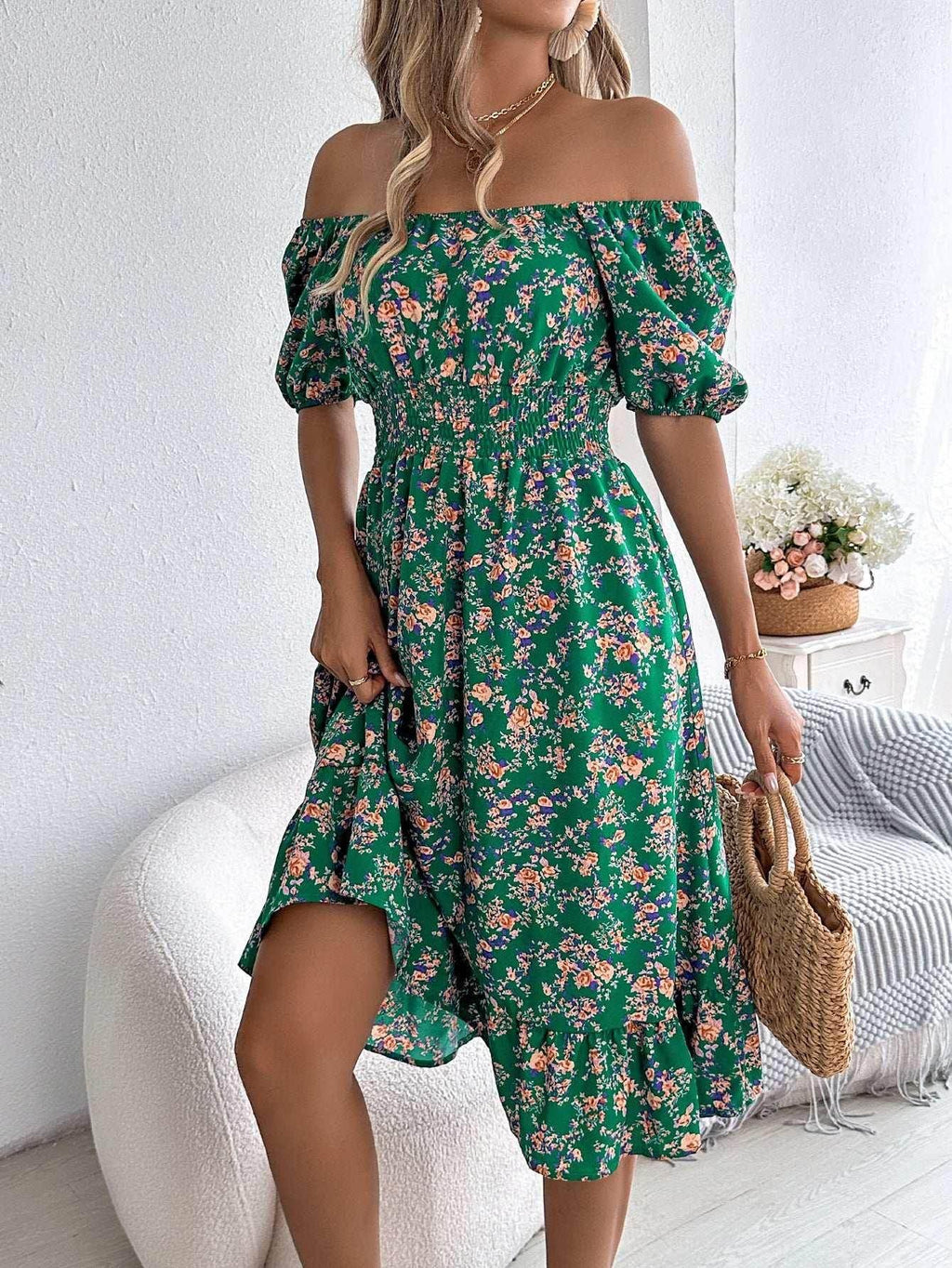 Floral Print Square Collar Ruffle Dress – Summer Fashion - ZA-Zola