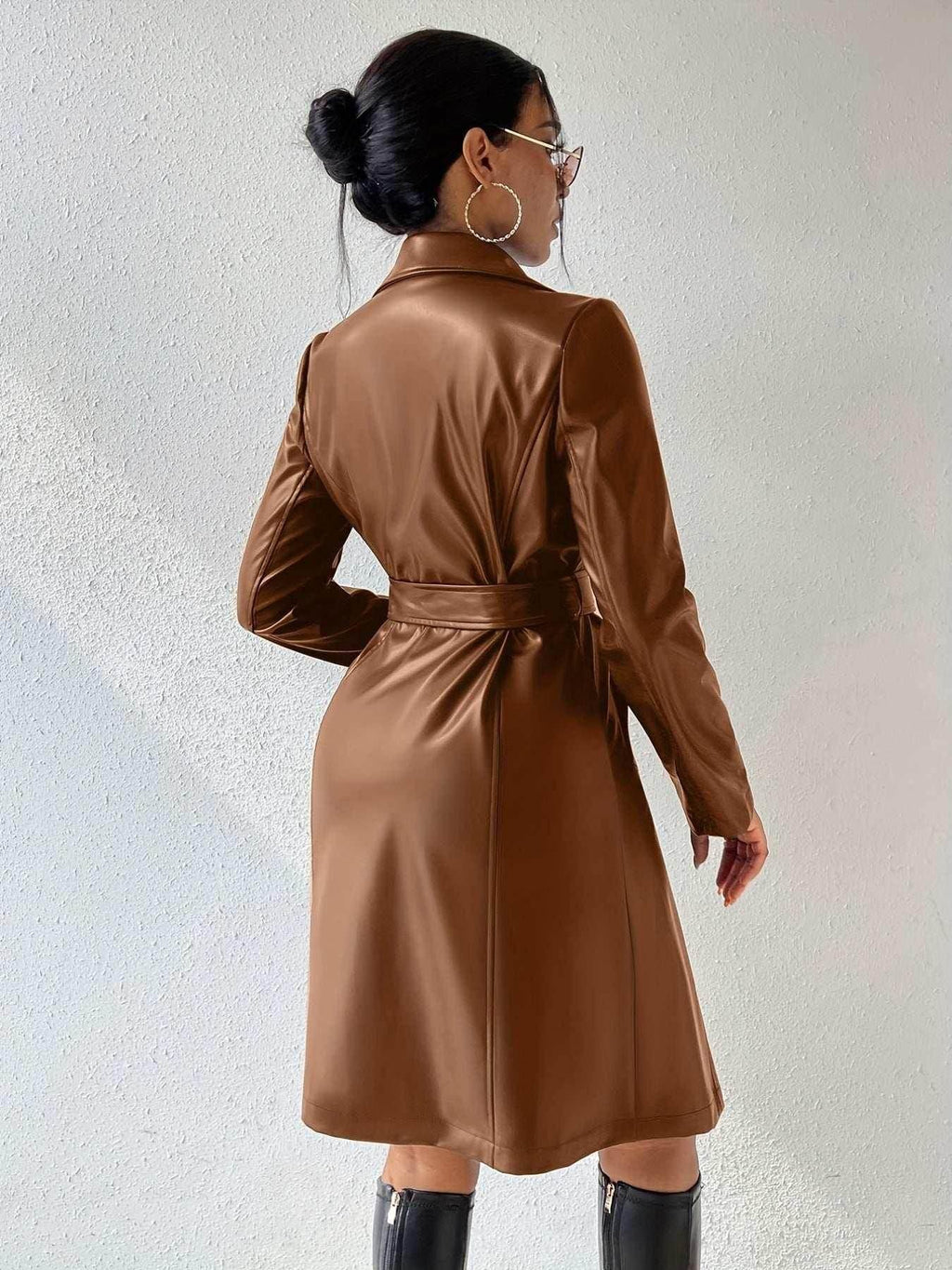 Long Sleeve Lapel PU Leather Jacket – Slim Fit Women’s Coat - ZA-Zola