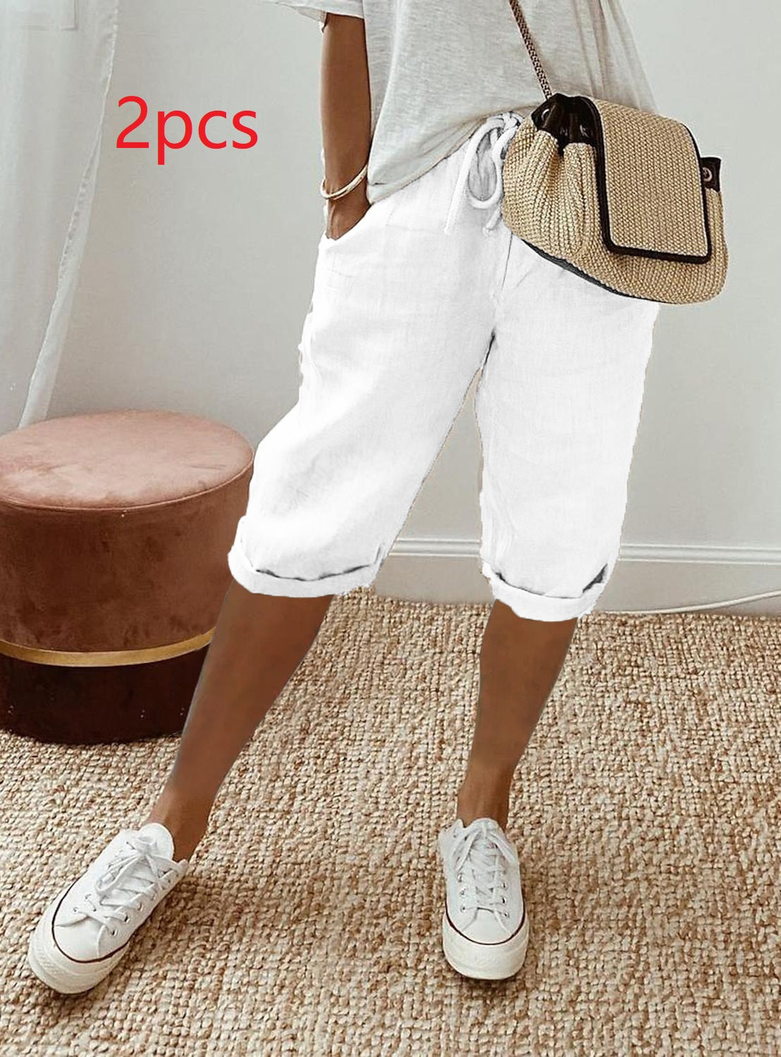 Cotton Linen Casual Slacks Outfit Ideas Women