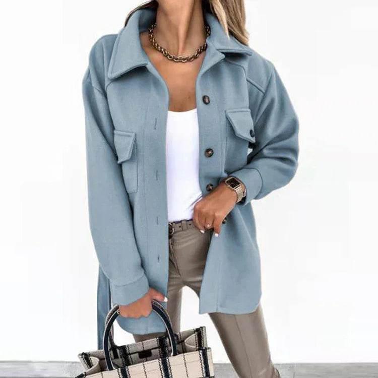 Long-Sleeved Temperament Solid Color Lapel Woolen Coat - ZA-Zola