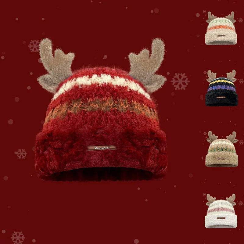 ZA-Zola Christmas Deer Antler Knit Hat - ZA-Zola
