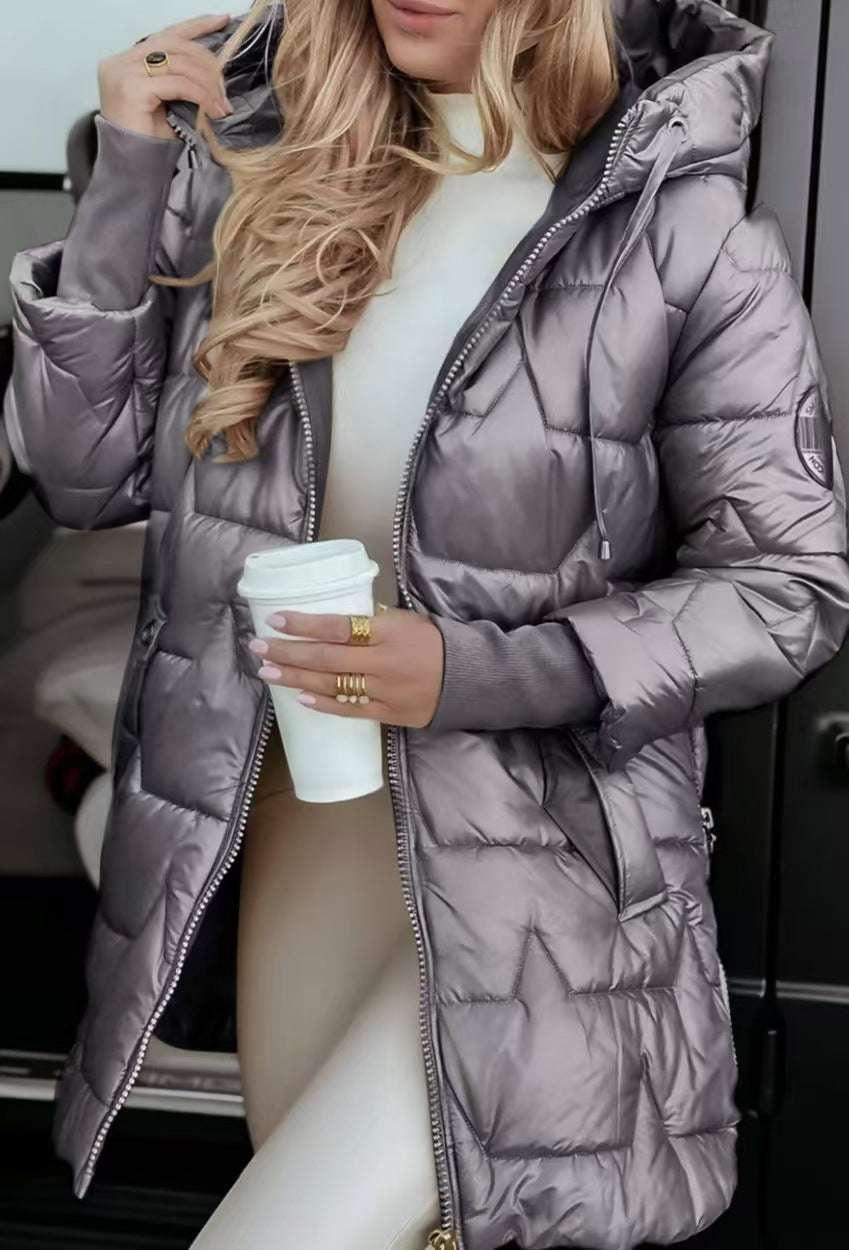 Winter Hooded Down Jacket for Women | Elegant Warm Cardigan Coat - ZA-Zola