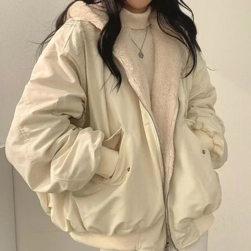 Thickened Cotton Coat – Simple Loose Hooded Winter Jacket - ZA-Zola