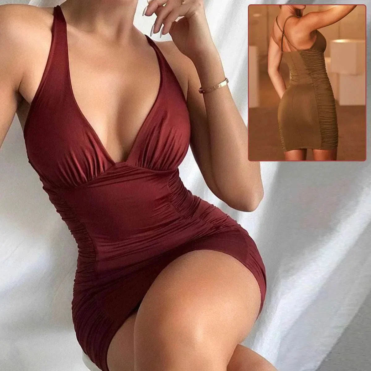 Sexy Deep V-Neck Backless Suspender Mini Dress – Summer Slim Fit - ZA-Zola