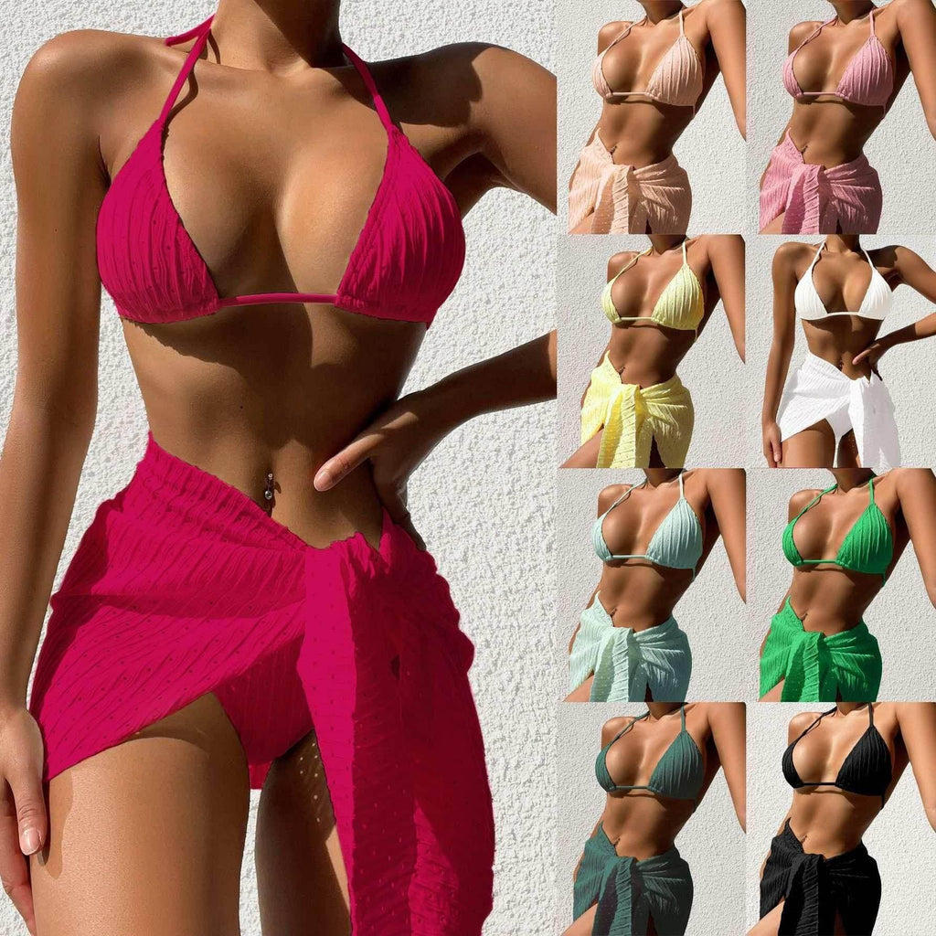 3-Piece Halterneck Swimsuit Set with Mesh Skirt | ZA-Zola - ZA-Zola