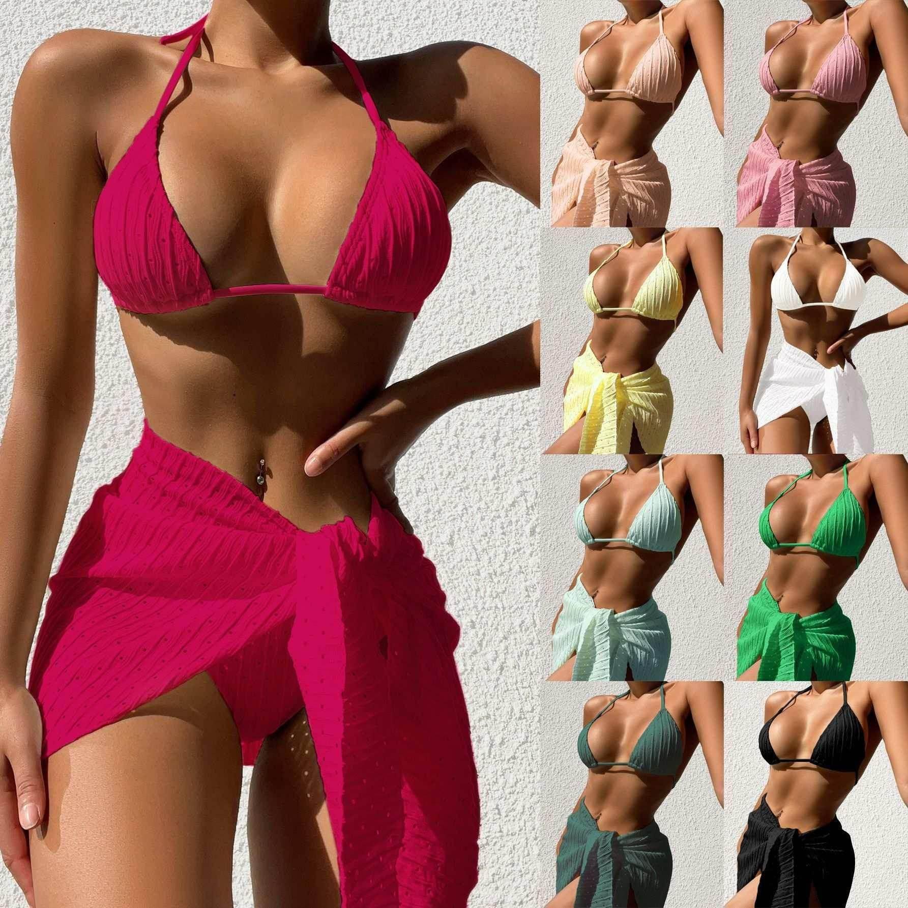 3-Piece Halterneck Swimsuit Set with Mesh Skirt | ZA-Zola - ZA-Zola