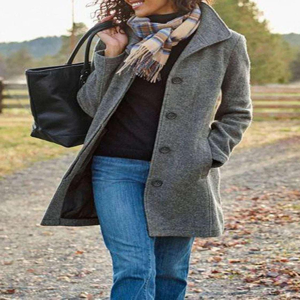 Women Woolen Coat Medium Length Slim Fit - ZA-Zola