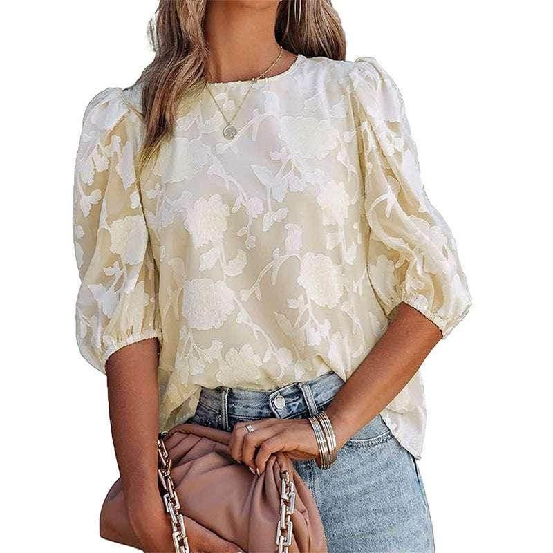 Puff Sleeve Chiffon Top | Floral Sweet Pullover - ZA-Zola
