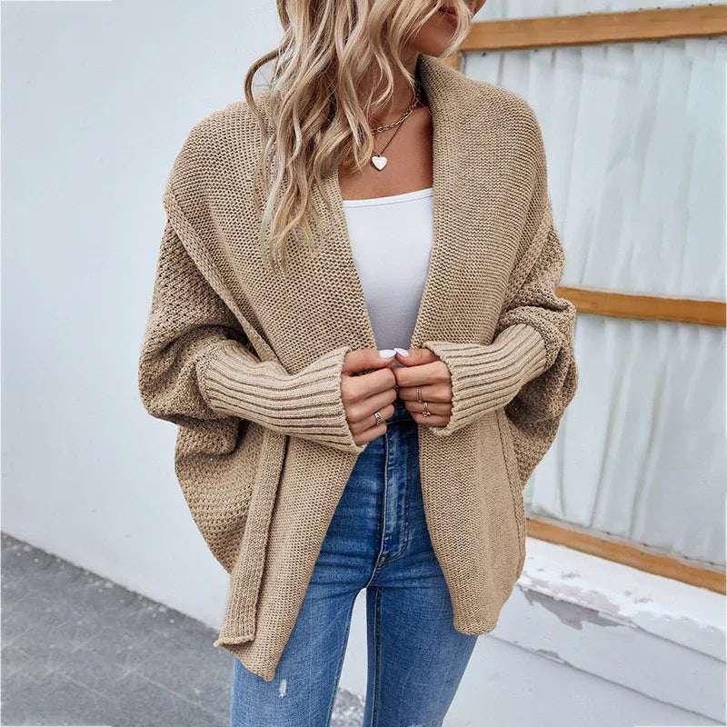 Loose Knitted Cardigan Women | Bat Sleeve Lapel Jacket - ZA-Zola