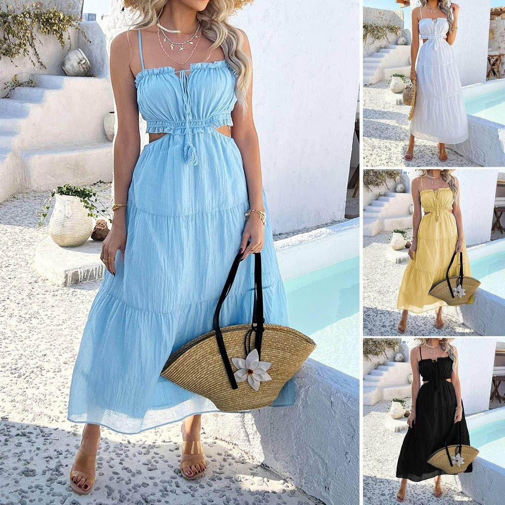 Bohemian Vacation High Waist Sling Dress – Woven Summer Chic - ZA-Zola