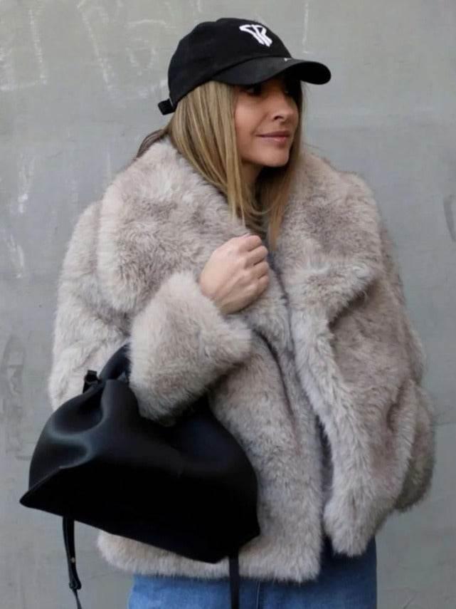 Winter Plush Coat for Women | Fluffy Warm Lapel Jacket - ZA-Zola
