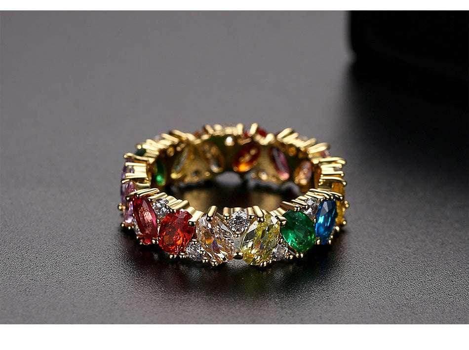 Colorful Zircon Geometric Ring in Rose & 18K Gold - ZA-Zola
