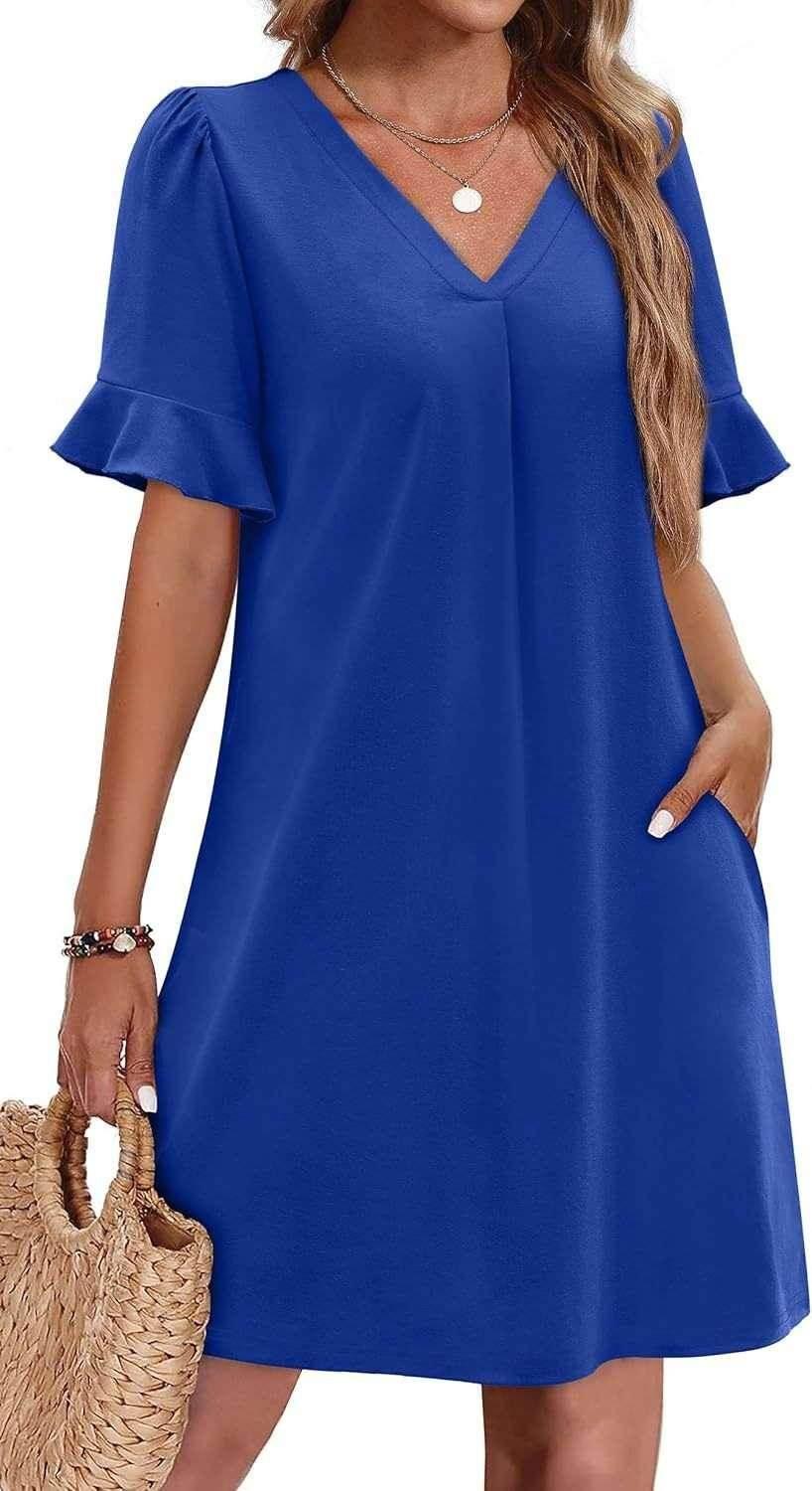 V-Neck Ruffled Vacation Dress with Pockets – Women - ZA-Zola