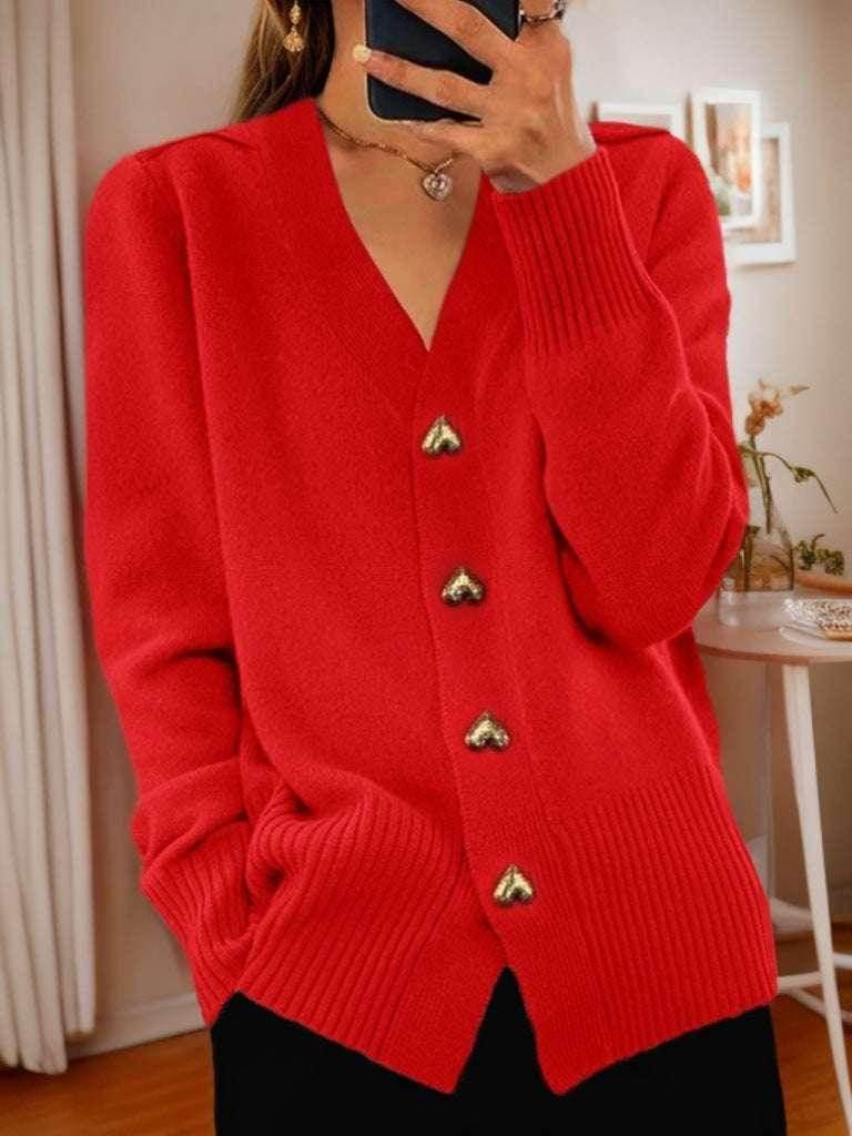 V-Neck Love Button Knit Cardigan for Women - ZA-Zola