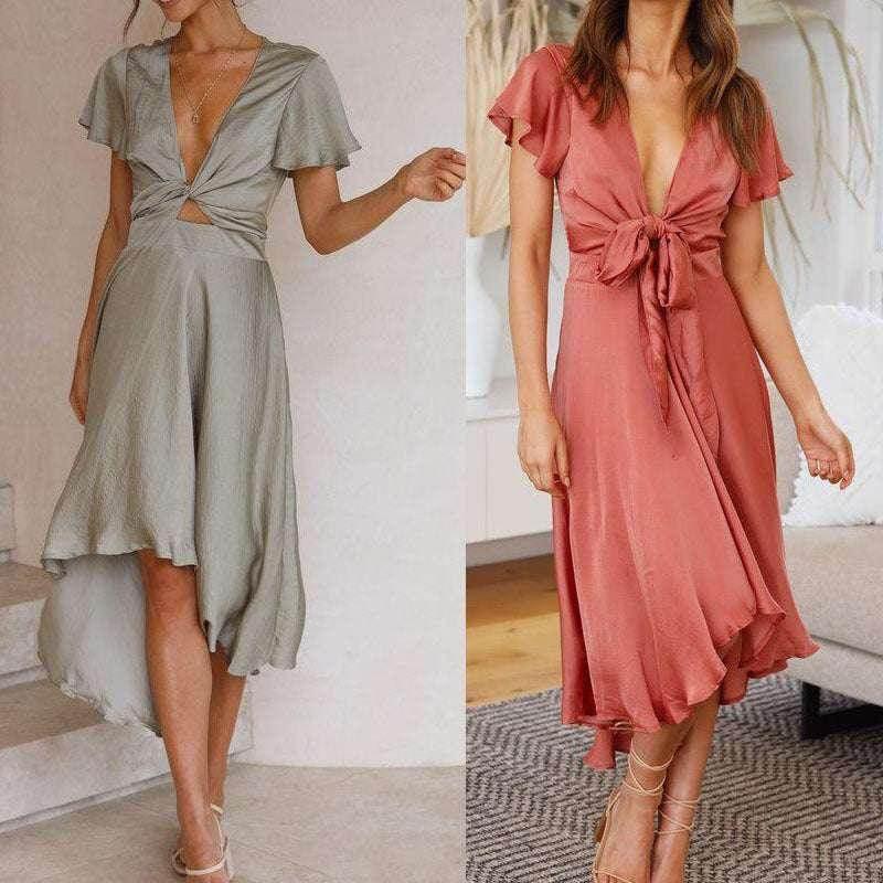 Summer Irregular V-Neck Dress – Light & Breezy - ZA-Zola