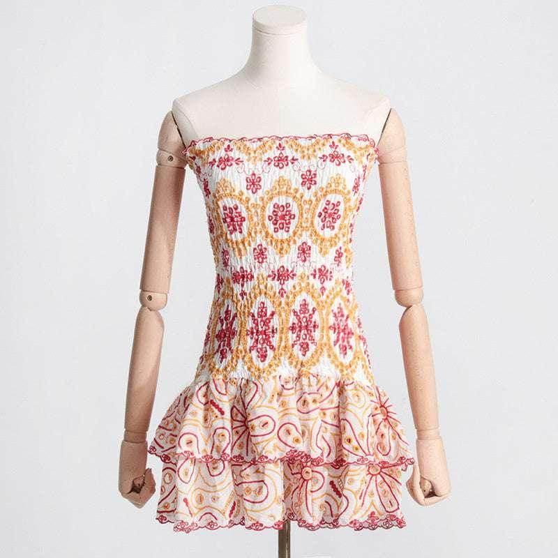 Y2K Tube Top Pleated Dress - Beach Party A-Line Dress - ZA-Zola