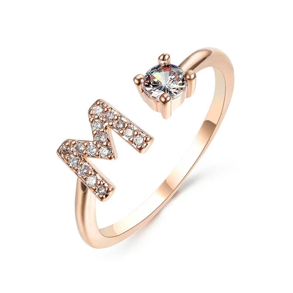 Adjustable A–Z Initial Ring for Women with Zircon - ZA-Zola
