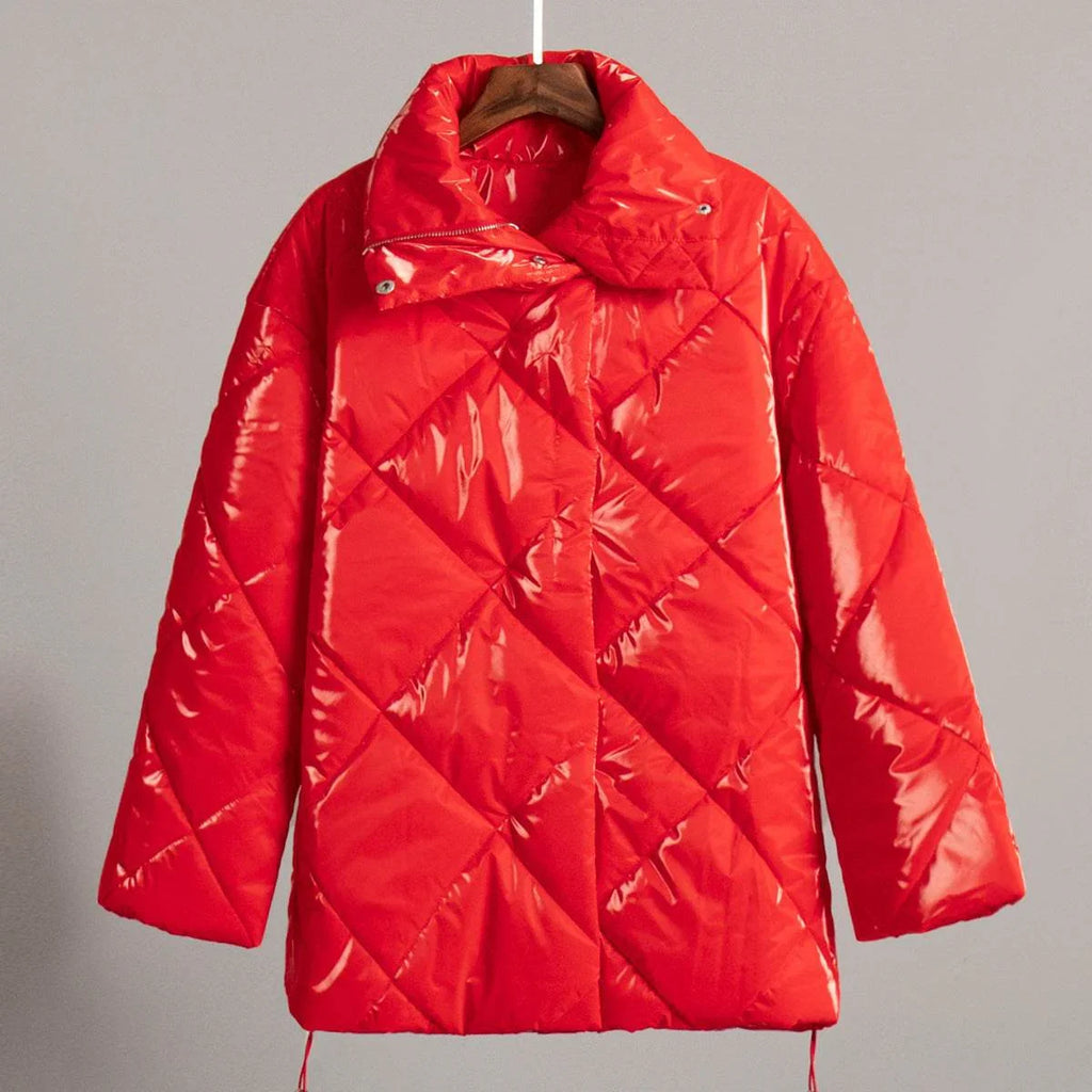 Baggy Cotton Padded Coat – Matte Glossy Lapel Casual Jacket - ZA-Zola