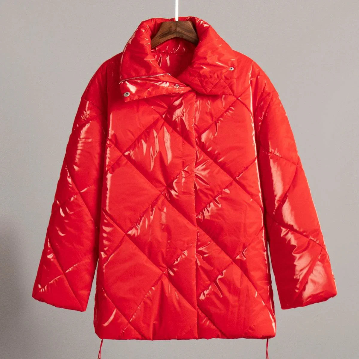 Baggy Cotton Padded Coat – Matte Glossy Lapel Casual Jacket - ZA-Zola