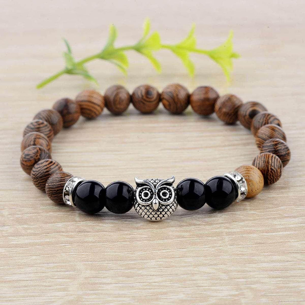 Owl Frosted Stone Wood Grain Bracelet – Unisex - ZA-Zola